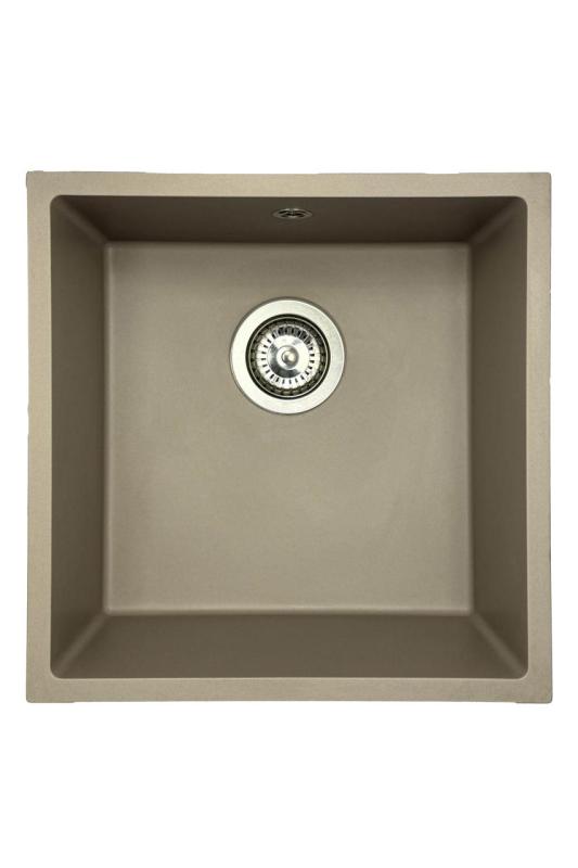GraniteMy Universal Granit-Spülbecken 40x40 cm, Taupe, Aufliegend, flächenbündig und Unterbau, mit Edelstahlstopfen 1208967211