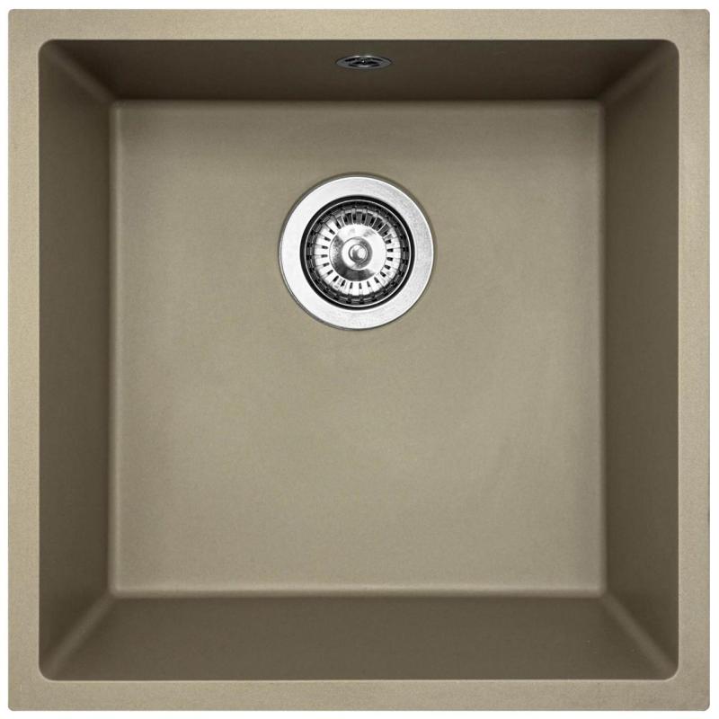 GraniteMy Universal Granit-Spülbecken 40x40 cm, Taupe, Aufliegend, flächenbündig und Unterbau, mit Edelstahlstopfen 1208967211
