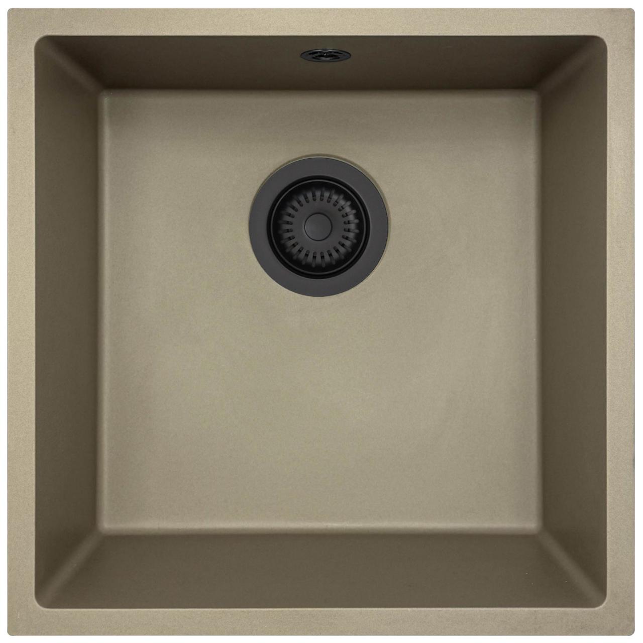 GraniteMy Universal Lavello in granito tortora 40x40 cm a filo sopra e sottopiano con tappo nero 1208967213