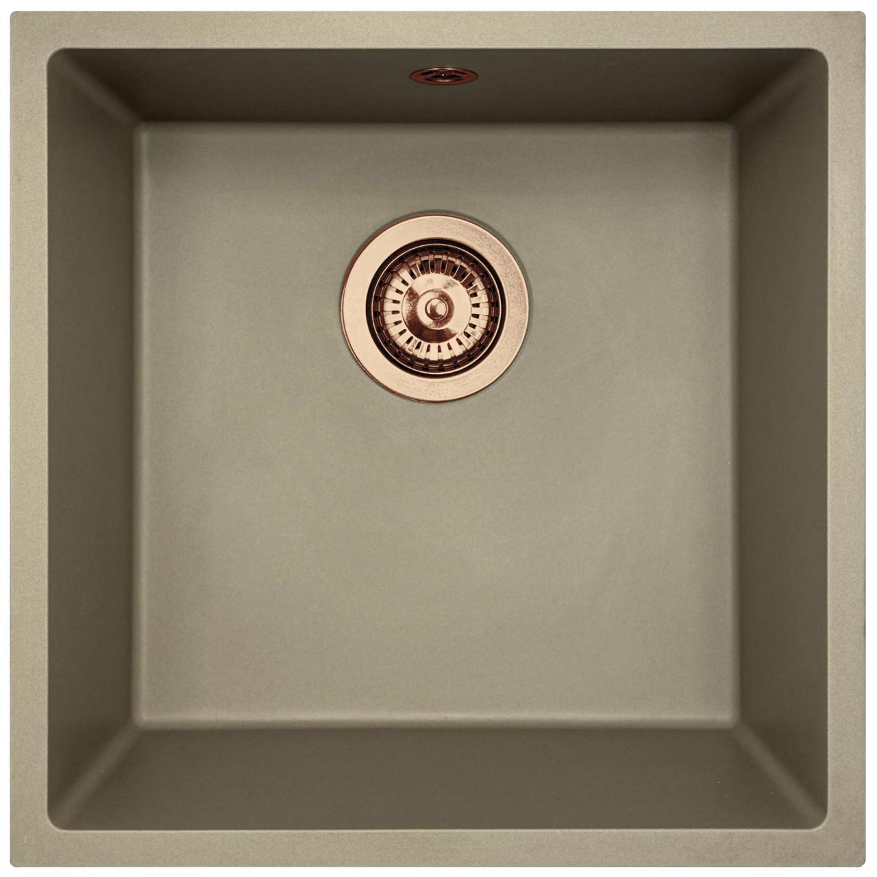 GraniteMy Évier universel en granit taupe 40x40 cm montage en surface, sous-plan et à fleur avec bonde en cuivre 1208967214