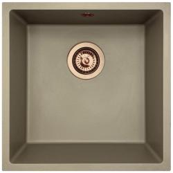GraniteMy Évier universel en granit taupe 40x40 cm montage en surface, sous-plan et à fleur avec bonde en cuivre 1208967214
