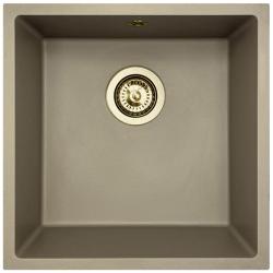 GraniteMy Évier en granit universel taupe 40x40 cm pose en surface, sous-plan et à fleur avec bonde dorée 1208967215