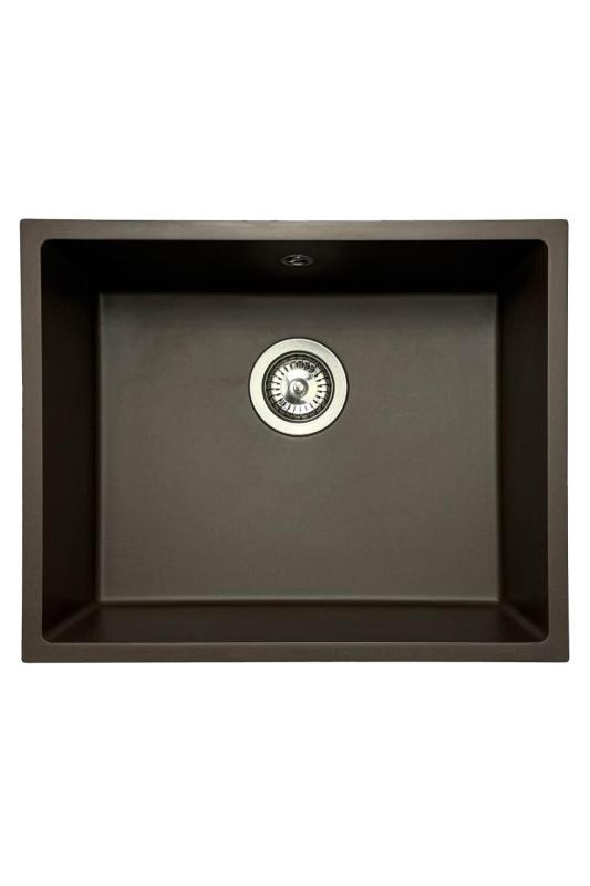 GraniteMy Universal Granit-Spülbecken 50x40 cm, Café, Aufliegend, flächenbündig und Unterbau, mit Edelstahlstecker 1208967227