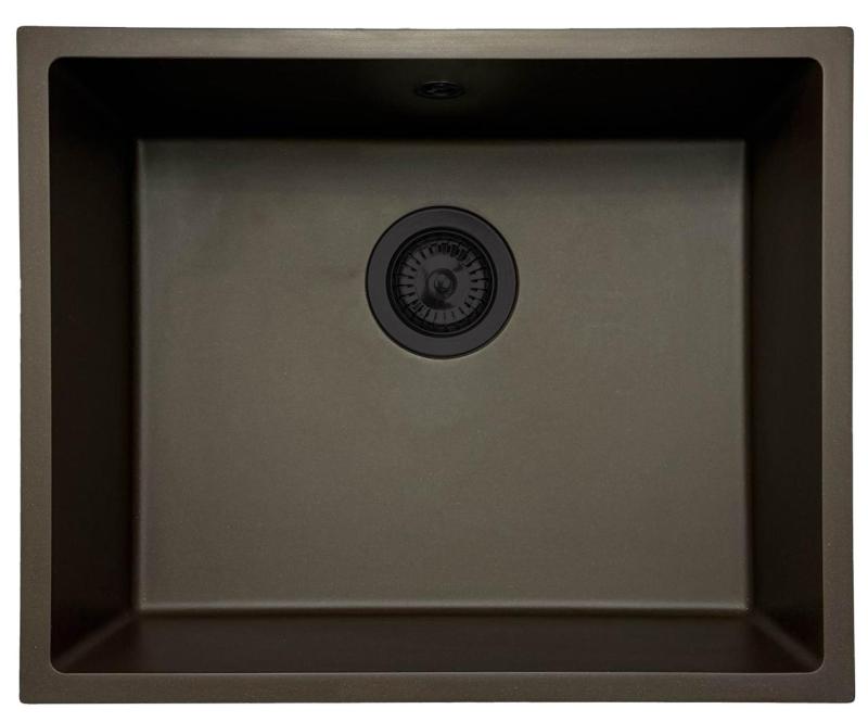 GraniteMy Universal Granit-Spülbecken 50x40 cm, Café, Aufliegend, flächenbündig und Unterbau, mit schwarzem Stecker 1208967228