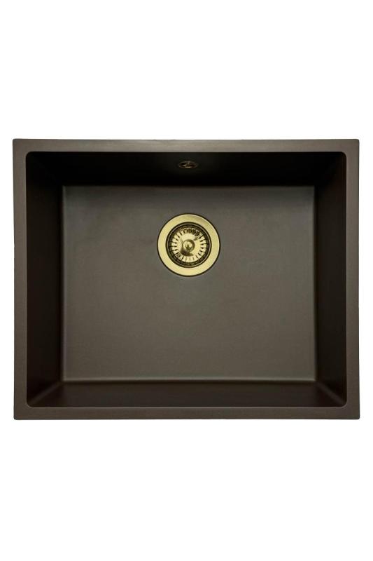 GraniteMy Universal Granit-Spülbecken 50x40 cm, Café, Aufliegend, flächenbündig und Unterbau, mit Goldstecker 1208967230
