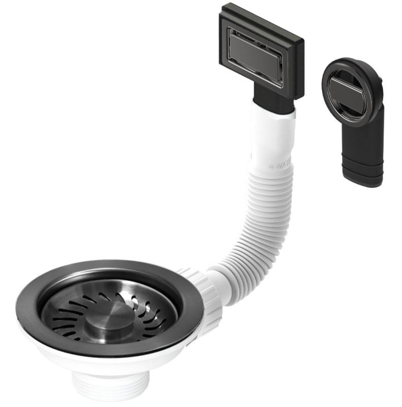 Granitemy basket plug set, PVD brushed gun metal, sink drain set including round and rectangular overflow 1208967253