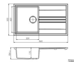 GraniteMy Vesi extra évier de surface peu profond en granit blanc 86x50cm avec égouttoir réversible avec bouchon noir 1208967292