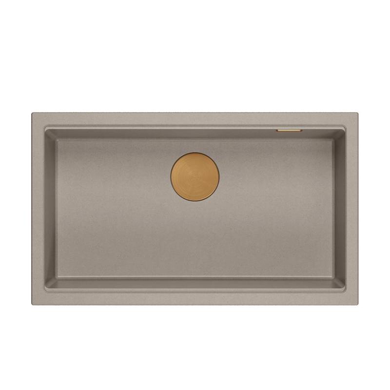 Quadri Newport II großes und tiefes Spülbecken aus Granit, geeignet für Aufsatz- und Unterbau, in der Farbe Taupe, 76x45cm mit Kupferstopfen 1208967308.