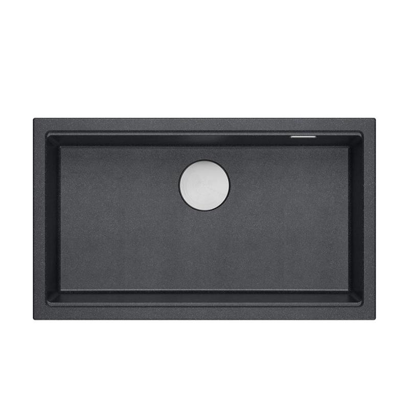 Quadri Newport II große und tiefe Spüle aus Granit, Einbau und Unterbau, anthrazit Spüle 76x45cm mit Edelstahl-Stöpsel 1208967313
