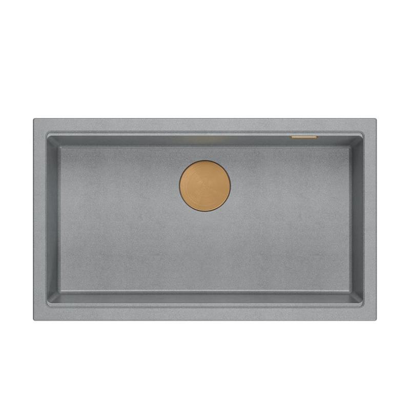 Quadri Newport II großes und tiefes Spülbecken aus Granit, Einbau und Unterbau, grau, Spülbecken 76x45cm mit Kupferstopfen 1208967314