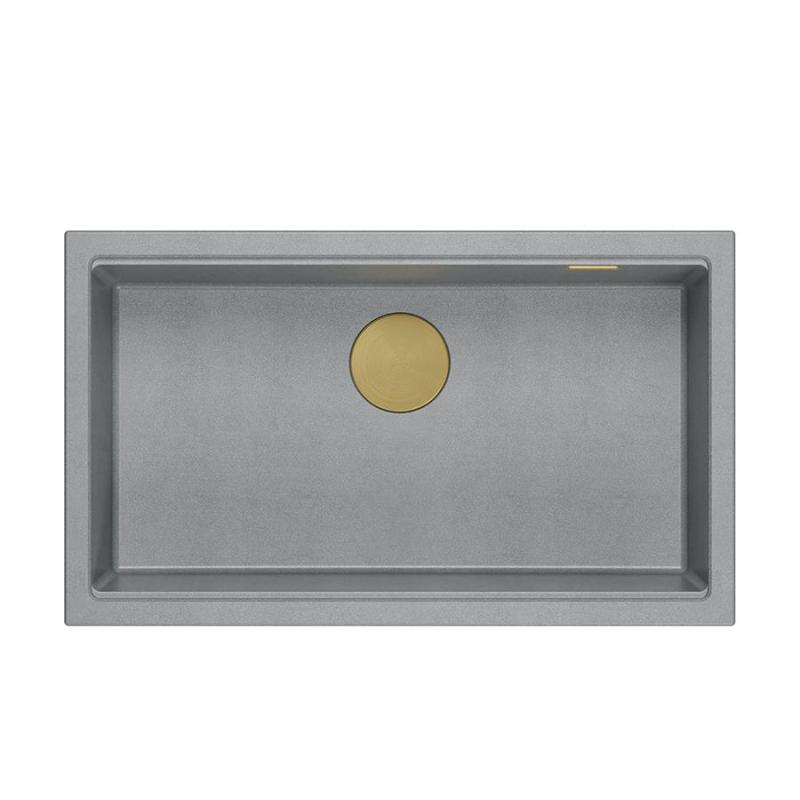 Quadri Newport II großes und tiefes Spülbecken aus Granit, Aufsatz- und Unterbaumontage, grau, Spülbecken 76x45 cm mit goldenem Stöpsel 1208967315