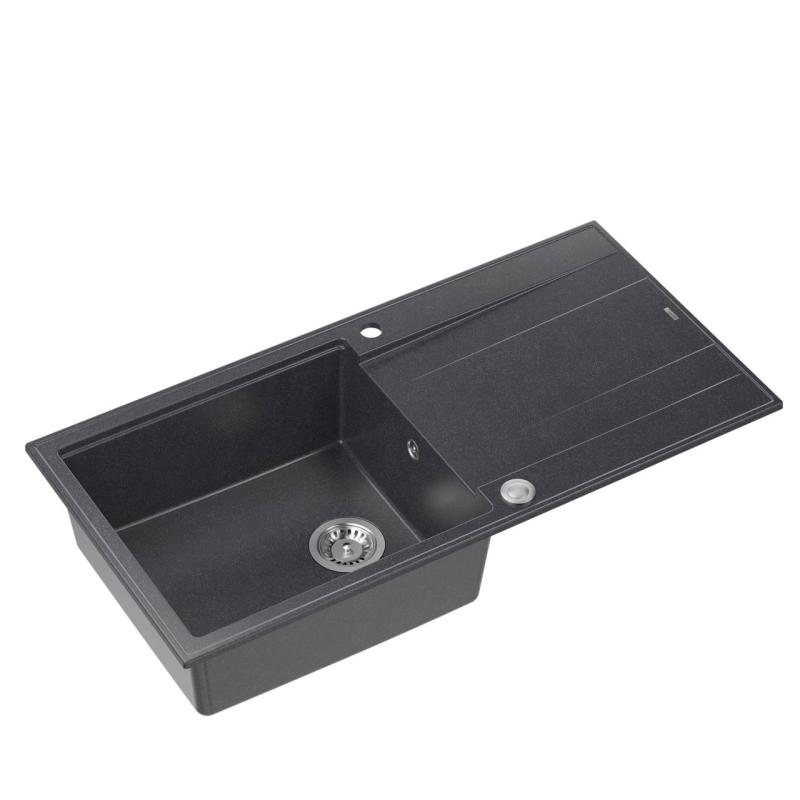 Quadri Luton anthrazit Granit Aufbauspüle mit Abtropffläche, umkehrbar 100x50cm mit Edelstahlstopfen 1208967320