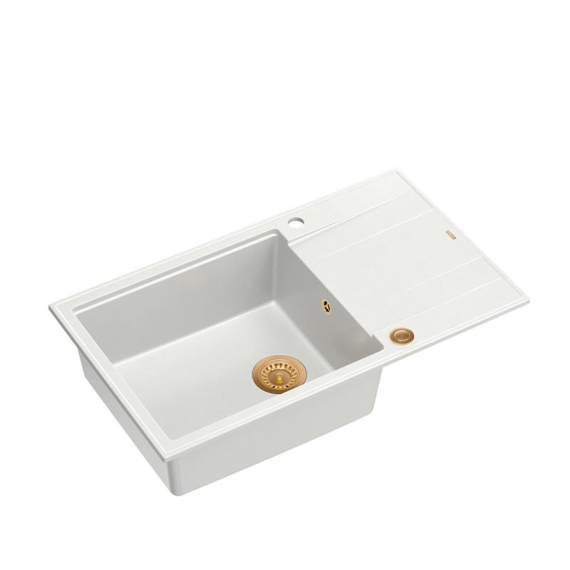 Quadri Luton weiße Granit-Einbau-Spüle mit Abtropffläche, umkehrbar, 86x50cm, mit Kupferstopfen 1208967328