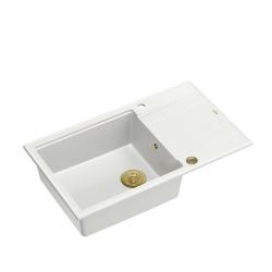 Quadri Luton grand évier à poser en granit blanc avec égouttoir réversible 86x50cm avec bonde dorée 1208967329
