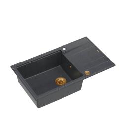 Quadri Luton évier à encastrer en granit anthracite avec égouttoir réversible 86x50cm avec bonde en cuivre 1208967335