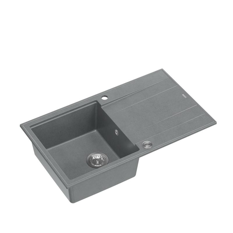 Quadri Luton grauer Granit-Aufbauspülbecken mit Abtropffläche, umkehrbar, 86x50cm, mit Edelstahlstopfen 1208967340