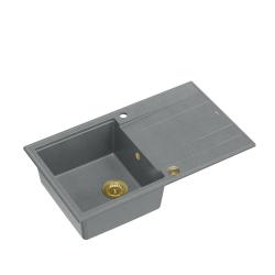 Quadri Luton évier en granit gris avec égouttoir réversible 86x50cm avec bonde dorée 1208967341