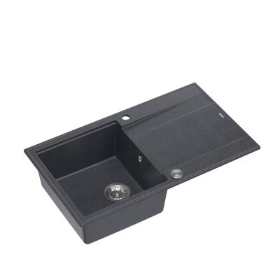Quadri Luton évier en granit anthracite à poser avec égouttoir réversible 86 x 50 cm avec bouchon en acier inoxydable 1208967343