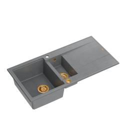 Quadri Luton gris granitique encastrable 1,5 bac à évier avec égouttoir réversible 100x50cm avec bonde en cuivre 1208967352