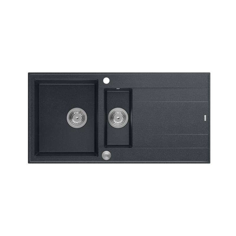Quadri Luton anthrazit Granit-Aufbauspüle 1,5 Becken mit Abtropffläche, umkehrbar, 100x50 cm, mit Edelstahlstopfen 1208967353