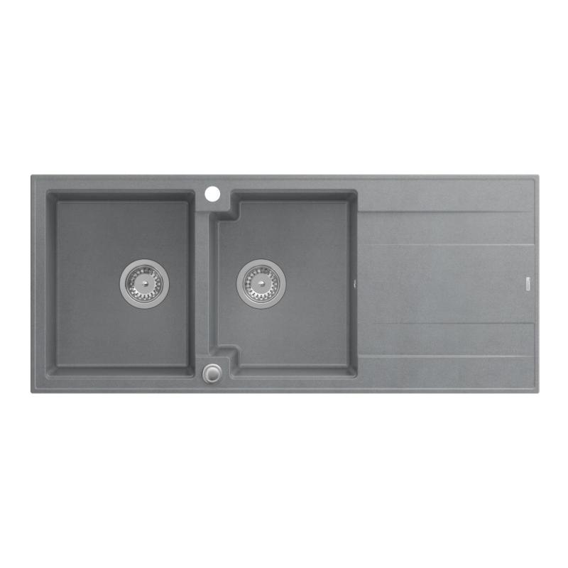 Quadri Luton Aufbauspüle Doppelbecken aus Granit Grau mit Abtropffläche 116x50 cm mit Edelstahlverschluss 1208967360