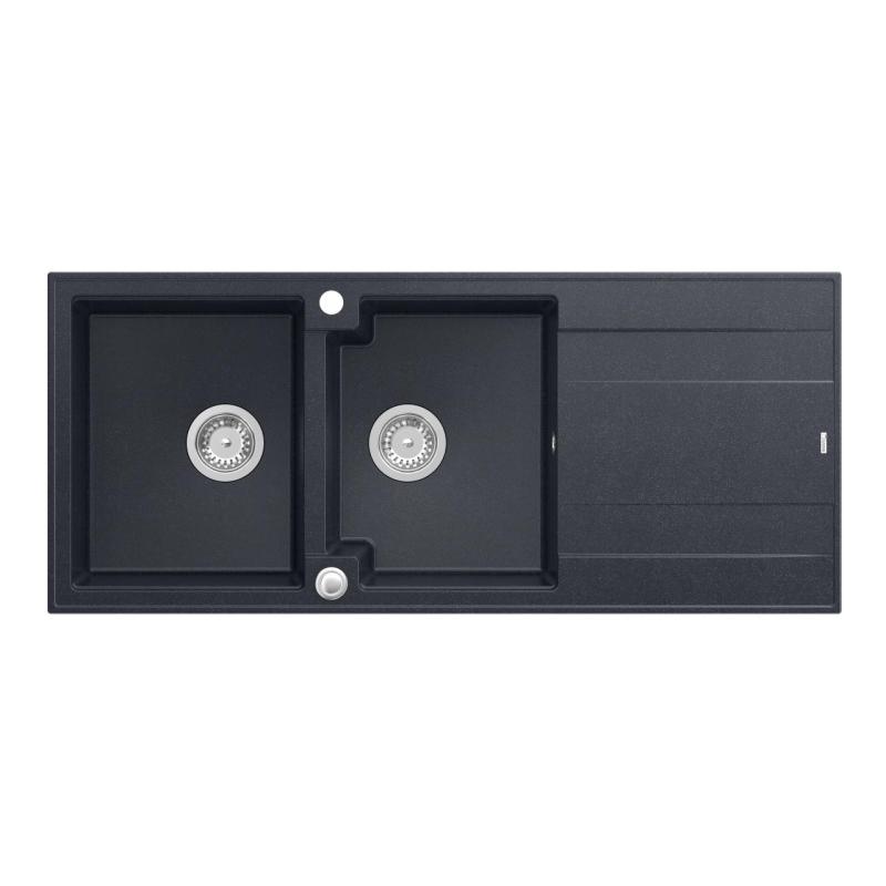 Quadri Luton Einbau-Doppelspüle aus Granit in Anthrazit mit Abtropffläche 116x50 cm mit Edelstahl-Stöpsel 1208967363
