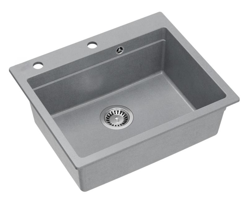 Quadri Durham grauer Granit-Aufbauspüle 595x500 mit Seifenspender, Schneidebrett, Einsatzbecken und Rollmatte 1208967378