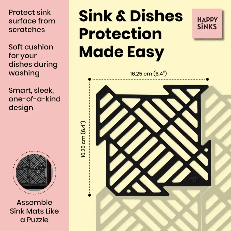 Magisso Happy Sink Puzzlestück schwarzer Bodenschutz 4 Stück für Spüle schwarz 32,5 x 32,5 cm 1208967385