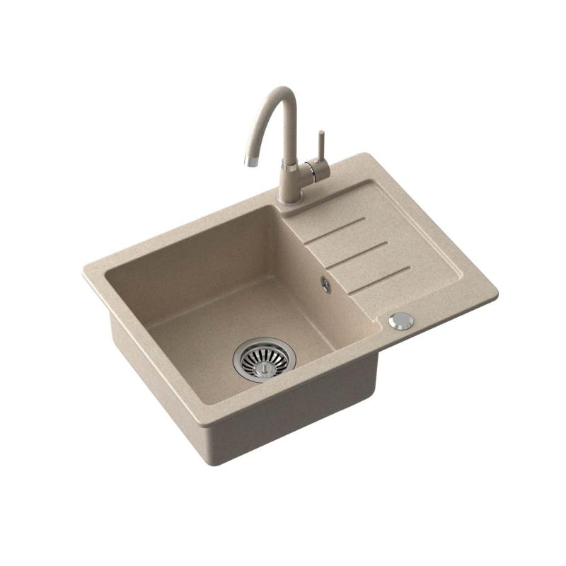 Quadri Kendal sand-beige Granit-Einbauspüle mit Abtropffläche 60x44cm umkehrbar 1208967402