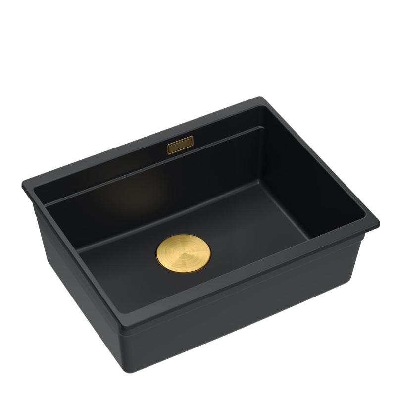 Quadri Newport II Granit Unterbau schwarz Spülbecken 560x450 mm mit goldenem Stopfen und Abdeckkappe 1208967449