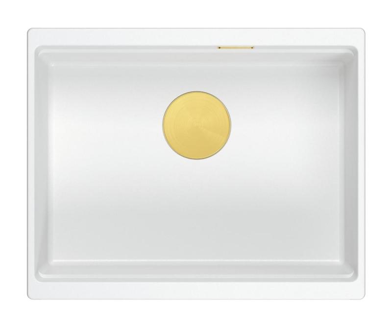 Quadri Newport II weiße Granit-Unterbauspüle weiß 560x450mm mit goldenem Stopfen 1208967451
