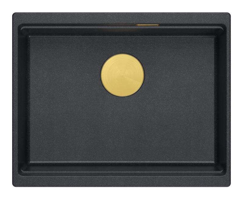 Quadri Newport II Granit Unterbau Spülbecken Anthrazit 560x450mm mit goldener Stopfen und Abdeckkappe 1208967460