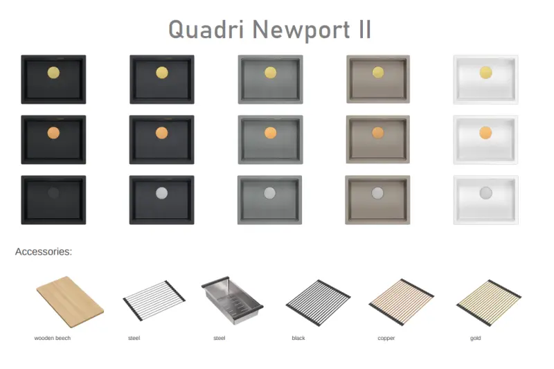 Quadri Newport II Granit Unterbauspüle Anthrazit 560x450mm mit Kupferstopfen und Ablaufkappe 1208967461