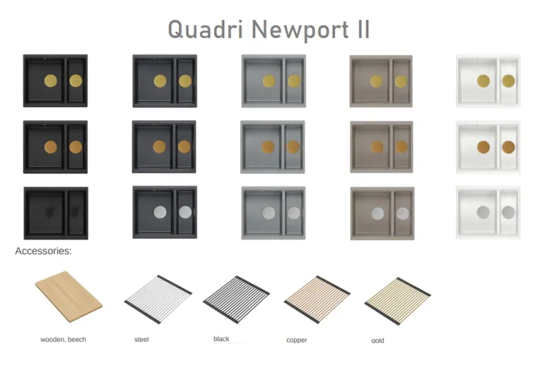 Quadri Newport II Weiß 1,5 Spülbecken Granit Auflage- und Unterbauspüle 555x460mm mit goldener Abdeckung 1208967462