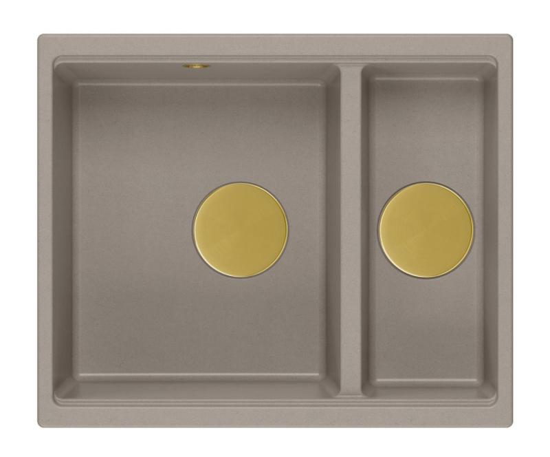 Quadri Newport II Taupe 1,5 Spülbecken Granit Aufsatz- und Unterbauspüle 555x460mm mit goldenem Stöpsel 1208967467
