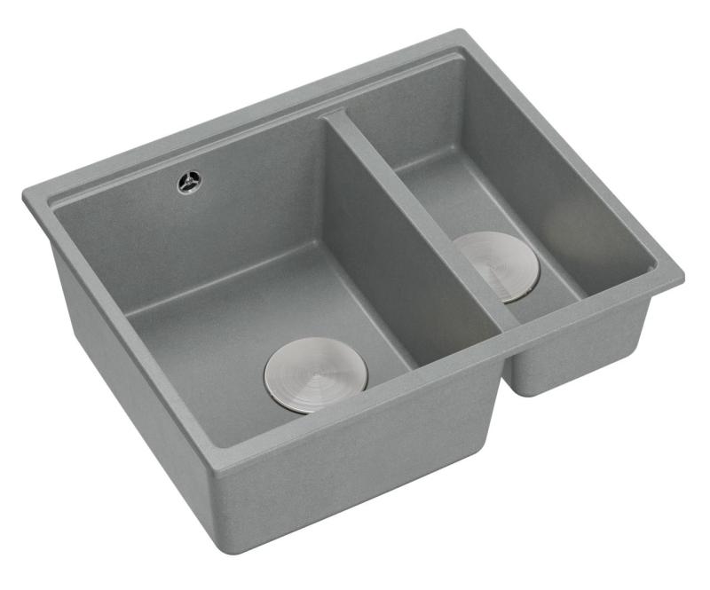 Quadri Newport II Grau 1,5 Spülbecken Granit Aufsatz- und Unterbauspüle 555x460mm mit Edelstahlstopfen 1208967469