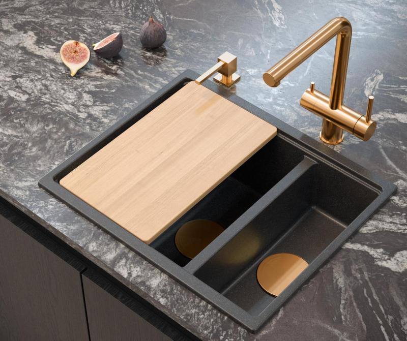 Quadri Newport II anthrazit 1,5 Spülbecken Granit Einbau- und Unterbau-Spülbecken 555x460mm mit Kupferstopfen 1208967474