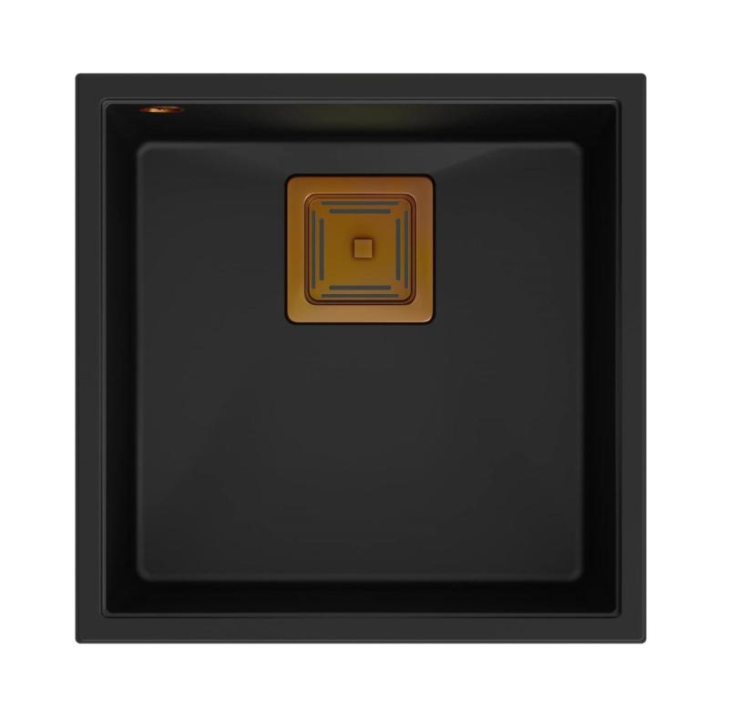 Quadri Quadrangle schwarze Granit-Unterbauspüle 42x42cm mit Kupferstopfen 1208967482