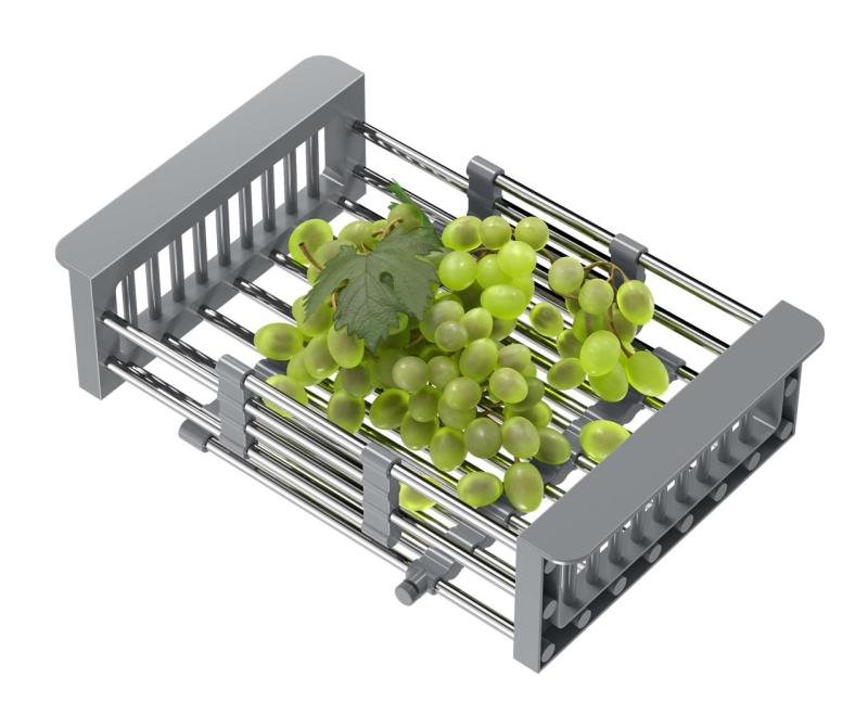 Quadri Universell ausziehbarer Einsatzkorb, Einhängerkörbchen oder Restekörbchen aus Edelstahl mit grauen Griffen, 225mm breit 1208967543