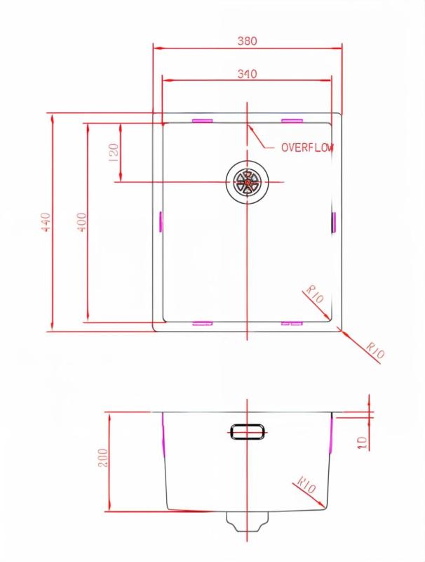 Évier Pure.Sink Prestige PVD gun metal 34x40cm rayon de 10mm encastré,à fleur,en surface PPG3440-61