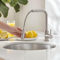 Robinet de cuisine Pure.Sink Elite Steel Spark-S en inox avec bec extensible PS8041-02