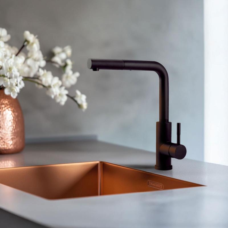 Pure.Sink Elite Steel Spark-S Küchenarmatur Mattschwarz mit ausziehbarem Auslauf PS8041-10