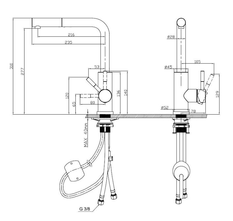 Pure.Sink Elite Steel Spark-S Küchenarmatur PVD gebürstetes Gold mit ausziehbarem Auslauf PS8041-60
