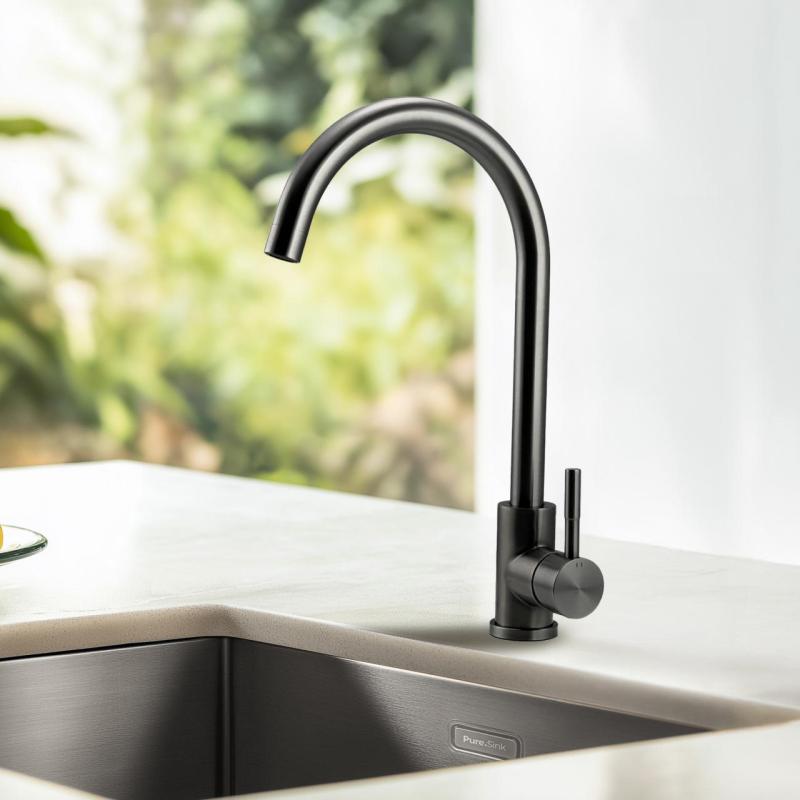 Robinet de cuisine Pure.Sink Elite Steel Stream en acier PVD Gun Metal PS8044-61.