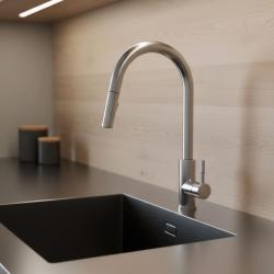 Robinet de cuisine Pure.Sink Elite Steel Stream-S en inox avec bec rétractable PS8045-02.