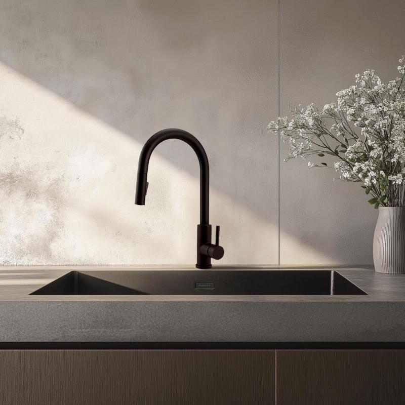 Pure.Sink Elite Steel Stream-S Küchenarmatur Matt Schwarz mit ausziehbarem Auslauf PS8045-10