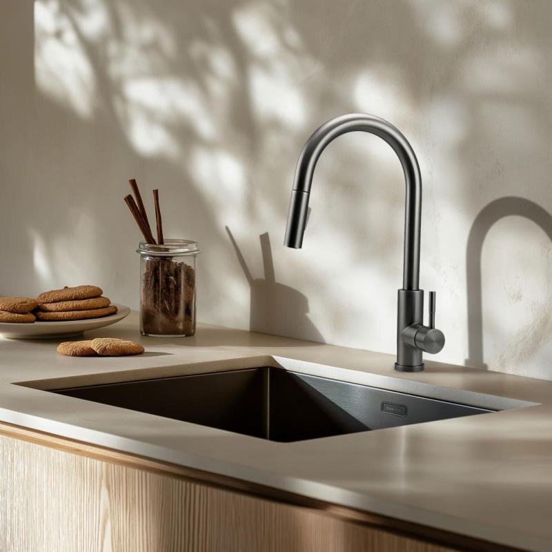 Pure.Sink Elite Steel Stream-S Küchenarmatur PVD Gun Metal mit ausziehbarem Auslauf PS8045-61