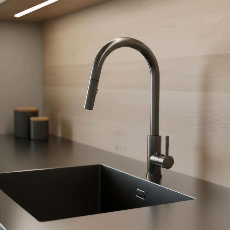 Robinet de cuisine Pure.Sink Elite Steel Stream-S en métal PVD Gun avec bec extractible PS8045-61