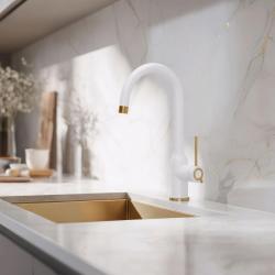 Quadri Stamford Robinet de Cuisine Blanc avec Finition Cuivrée et Bec Rond Pivotant 1208967711