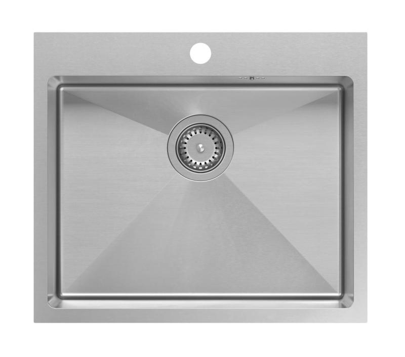 Aquadesign Clara Évier Inox 55x48cm Encastré ou à Poser avec Plage pour Robinet et Bouchon Inox - 1208967756
